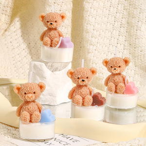 Romantic Teddy Bear Heart Decor Soy Wax Candle Clear Glass Cup Packaged In <b>Gift</b> <b>Box</b> Birthday Souvenir Table Ornament - Product Image 3