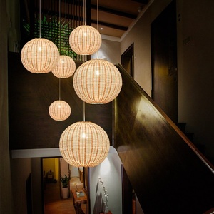Lampe à <span class=keywords><strong>suspension</strong></span> en bambou et rotin naturel avec <span class=keywords><strong>suspension</strong></span> de lustre à LED Décoration <span class=keywords><strong>boule</strong></span> tricotée à la main pour la maison Hôtel Source d'alimentation CA - Product Image 2