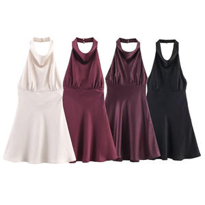 GX11853 <span class=keywords><strong>Abito</strong></span> Estivo da Donna alla Moda, Senza Maniche, con Collo all'Americana, Schiena Scoperta, <span class=keywords><strong>Mini</strong></span> <span class=keywords><strong>Abito</strong></span> Sexy ed Elegante in <span class=keywords><strong>Raso</strong></span> per Feste - Product Image 2