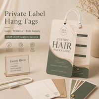 Étiquettes personnalisées imprimées pour perruques, étiquettes suspendues en papier épais à marque privée avec motif feuille pour l'emballage de lots d'extensions de cheveux naturels