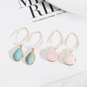 Fashion minimalist Crystal Stone Dangle Earring natural aquamarine Hoop Earrings Water Drop Stone Earring woman