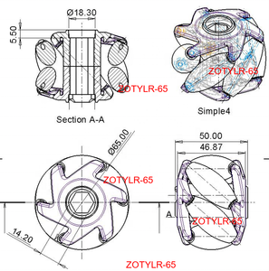 Fabrik preis ZOTYLR-65 Polyurethan-Roboter rad Richtungs-<span class=keywords><strong>Mecanum</strong></span>-Rad - Product Image 6