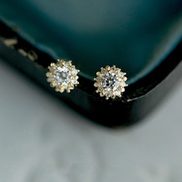 Anting-anting kancing bunga mini lima zircon berlapis emas perak sterling S925 terlaris untuk hadiah