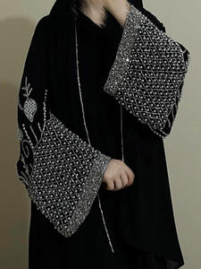 2026 Robe <span class=keywords><strong>Cardigan</strong></span> de Fête de Luxe de Dubaï pour Femmes Musulmanes, Nouvel Abaya Ouvert Noir Haut de Gamme Gaufré Strass - Product Image 1