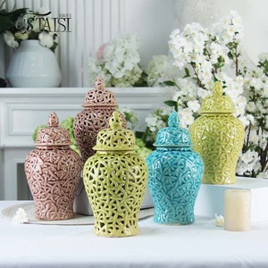 J159G décoration nordique vase à fleurs en or pot à gingembre en céramique décor à <span class=keywords><strong>la</strong></span> maison évider pot <span class=keywords><strong>de</strong></span> temple - Product Image 3