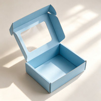 Cajas de Panadería Corrugadas Azul Claro Personalizadas para Envío de Alimentos, Fácil Montaje, Cajas para Macarrones y Galletas con Ventana y Laminado Mate