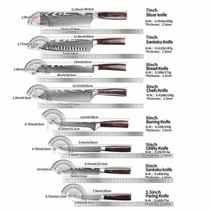 Set di 8 Coltelli da Cucina Premium in Acciaio Inox con Manico in Legno Pakka, Include Santoku, Nakiri, Coltello da Affettare, Multiuso, OEM, per Disossare e Affettare - Product Image 6