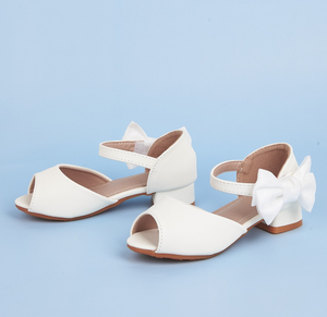 Summer New Children's Sandals Fashion <b>White</b> Bow Hollow Sandals Thick <b>Heels</b> Open Toe Sandals Princess Performance Shoes - Product Image 2