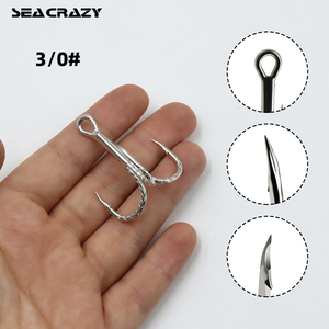SEACRAZY Acier à haute teneur en carbone 8 #   <span class=keywords><strong>Hameçon</strong></span> triple 3/0 brillant à écailles de poisson, antidérapant, <span class=keywords><strong>pour</strong></span> <span class=keywords><strong>la</strong></span> pêche à <span class=keywords><strong>la</strong></span> traîne de gros gibier, modèle <span class=keywords><strong>pour</strong></span> <span class=keywords><strong>la</strong></span> perche - Product Image 6
