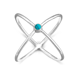 Anello Geometrico in Turchese con Pietra Naturale Rotonda Incastonata, Gioiello Unisex alla Moda, Idea Regalo - Product Image 1