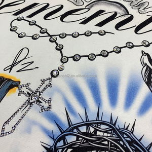 QIANSHI Mens White Graphic Rhinestone <strong>Shirt</strong> Oversized Personalized T-<strong>Shirt</strong> Printing Heavyweight Long Sleeve <strong>Shirts</strong> for Men - Product Image 2