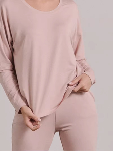 Conjuntos de pijama modal de alta qualidade para mulheres sólido PJ Lounge Wear com cintura elástica encerramento confortável Sleepwear para a primavera - Product Image 3