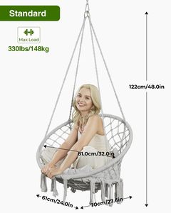 Fauteuil <span class=keywords><strong>suspendu</strong></span> en corde de coton avec pompon, fauteuil panier, fauteuil inclinable de loisirs pour balcon, fauteuil <span class=keywords><strong>suspendu</strong></span> en corde de coton pour la maison - Product Image 1