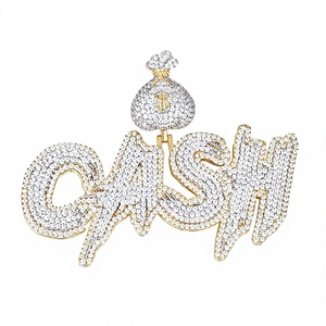 Moissanite + 925 Silver Plated Hip Hop Cash Money Bag Pendant Micro Paved Zircon <b>Charm</b> - Product Image 1