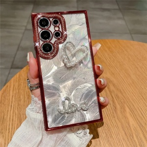 เคส S24 Ultra หรูหรา ลายขนนกออโรร่า ประดับมุกและเพชร สำหรับ Samsung Galaxy S23 Ultra S24 S22 Plus - Product Image 3