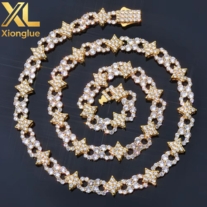 Hip Hop Fine Jewelry Necklace Spring Lock Clasp <b>Iced</b> <b>Out</b> Zircon Four Pointed Star Infinite Symbol Design Brass Link <b>Chain</b> - Product Image 1