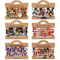 Set de Pulseras de Cuentas de Halloween, Pulseras de Varias Capas con Dijes de Calabaza, Fantasma y Araña, Set de Joyería de Moda