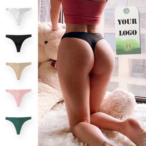 Tangas en soie pour femmes, Logo personnalisé OEM, sans couture, culotte avec Logo imprimé - Product Image 1