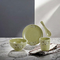 Ensemble d'assiettes en mélamine 4 pièces, motif floral de couleur verte, vente en gros, vaisselle, livraison gratuite