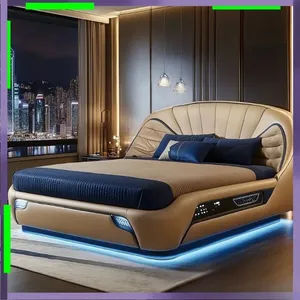 Lit double français Dream Space en cuir véritable avec cadre en bois, mobilier de maison, solution de sommeil idéale pour les enfants, chambre élégante - Product Image 2