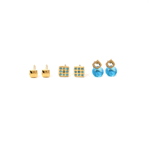Fashion <b>Stud</b> <b>Earrings</b> 316L Stainless Steel PVD Gold Plating Blue <b>Crystal</b> Square Design - Product Image 2