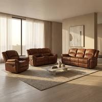 Ensemble de canapés modernes 3+2+1 en cuir PU réglables manuellement avec console porte-gobelets escamotable pour salon et home cinéma