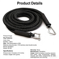 BSD0008 Jiubie Nouvelle Corde d'Amarrage en Acier Inoxydable de 2,1 m pour Bateaux, Jet-skis, Yachts, Kayaks, Ancre Élastique avec Crochet