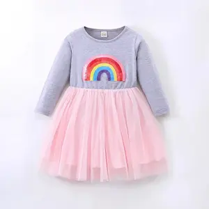 定制可接受彩虹拼布女童服装漂亮长裙