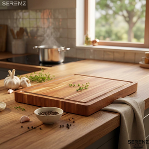 Grande planche à découper rectangulaire en noyer noir avec rainures pour le jus, compatible lave-vaisselle, pour la préparation des repas en cuisine, le service des aliments en extérieur et la découpe. - Product Image 4