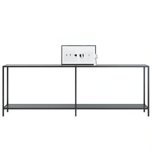 Black Tempered Glass Console <b>Table</b> Powder Coated Steel Modern Minimalist Living Room Furniture - Product Image 1