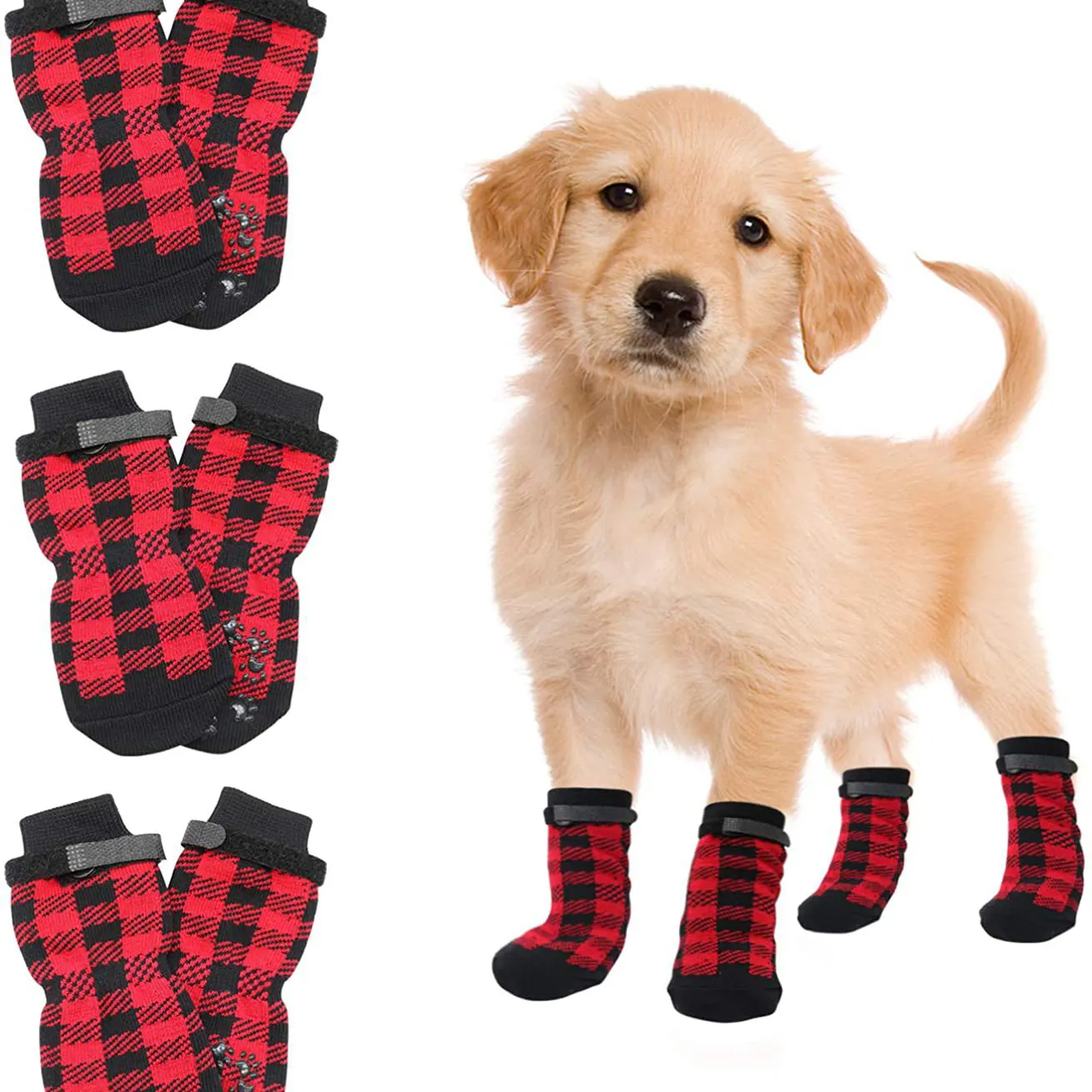 Ensemble de 2 paires de chaussettes antidérapantes pour chien avec sangles réglables