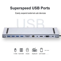 Hub USB-C 11-en-1 3.0 avec station d'accueil pour ordinateur portable, lecteur de cartes SD/TF, RJ45, adaptateur répartiteur Type-C vers 4K PD 100W pour MacBook