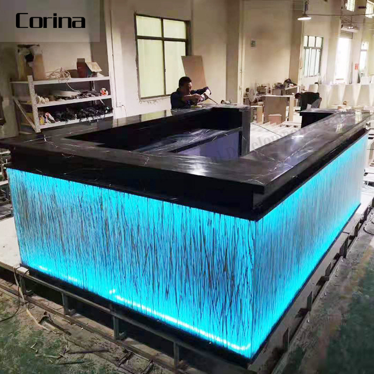 Corina De Luxe moderne de surface solide acrylique comptoirs de bar comptoir commercial A MENÉ LA table de barre