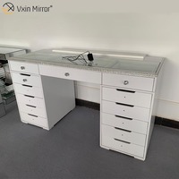Coiffeuse moderne blanche à 13 tiroirs avec miroir et diamant pour la chambre à coucher Coiffeuse à LED avec miroir en bois réglable