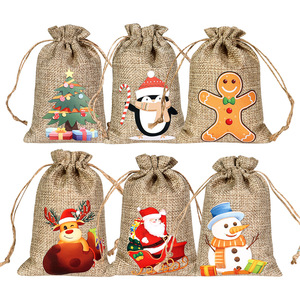 <b>Christmas</b> Linen Drawstring <b>Gift</b> <b>Bags</b> 20cm Rectangle Traditional Eco-Friendly Storage & Candy <b>Bags</b> - Product Image 1