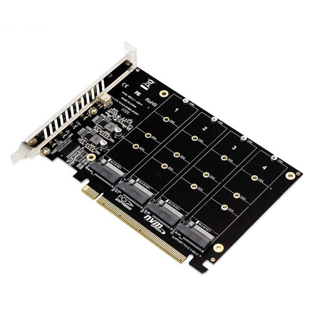 4 Port M.2 NVME SSD to PCIE X16 Reader Expansion Card Support 2230/2242/2260/2280 Support M.2 PCI-E SSD/M.2 Device NVME Protocol