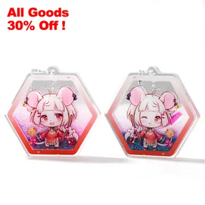 Bemick Acrylic Keychain Printed Epoxy Animation Keychain Custom Logo Charm Flash Dustproof Liquid Acrylic Keychain Amulet PMMA