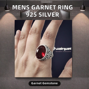 Anillo de Plata de Ley 925 con Gran Gema de Granate Natural para Hombre, Piedra de Nacimiento de Enero, Estilo Turco Gypsy, Forma Ovalada - Product Image 2