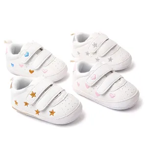 Suola morbida in TPR di alta qualità hook & loop scarpe da neonato unisex in morbida pelle per ragazze e ragazzi