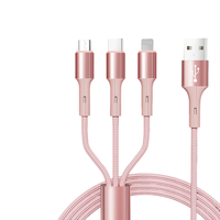 Câble de charge rapide USB Type-C USB-A 3-en-1 66W Max, gaine en nylon tressé PVC, multi-connecteurs TC, cœur en cuivre épais, mobile