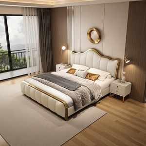 <span class=keywords><strong>Lit</strong></span> <span class=keywords><strong>double</strong></span> léger et luxueux, style nordique postmoderne, simple et haut de gamme, en bois massif avec rangement pour la chambre de l'owner - Product Image 1