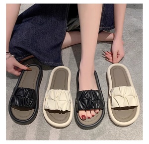 2026 New Summer Women's Outdoor <b>Slippers</b> Fairy Style Ruched Sof Bottom Thick Soled Beach Shoes One Strap Slides For Seaside - Product Image 3