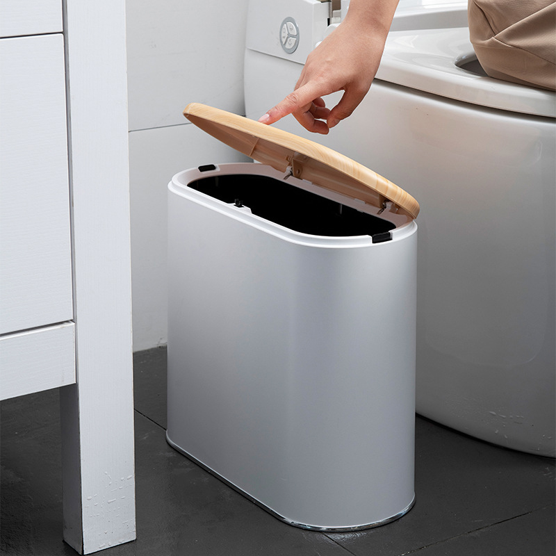 Rockible Pattumiera Nordica Con Coperchio A Pressione, Effetto Legno, 10L Quadrata, In PP, Per Casa E Ufficio - 2