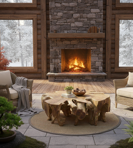 Mesa de Centro de Lujo con Base Escultural de Raíz de Teca Natural y Tapa de Cristal, Diseño Contemporáneo para Interiores Exclusivos - Product Image 2