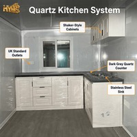 Maison conteneur modulaire extensible à double aile de 40 pieds, toit en pente, terrasse, structure blanche, pour usage scolaire chinois, cuisine en quartz et marbre