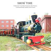 Parc d'attractions en plein air au design vintage, équipement d'amusement pour enfants, trains électriques sur rail
