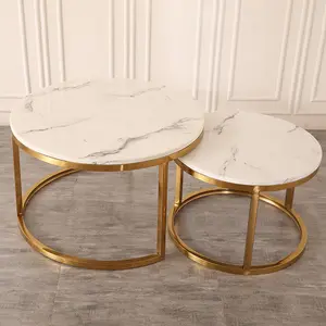 Frame Sectionele Salontafel Marmeren Tafelblad Theecentrum Goud Roestvrij Staal Luxe Metalen Eettafel Set Woonkamer Meubilair