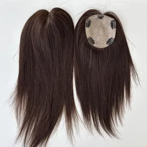 Toupet in Capelli Umani Lisci per Donne, Base in Seta Completa, Colore Marrone Scuro # 2, 16 Pollici - Product Image 5