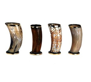 Mejor diseño simple Cuerno de búfalo natural Color Latón Borde Cóctel Copa Vino Vodka para champán Cerveza Uso decorativo para el hogar - Product Image 1