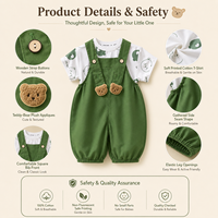 Ensemble barboteuse et short à bretelles pour bébé ours 100% Coton, tenue de boutique pour enfant, personnalisable OEM Marque Privée